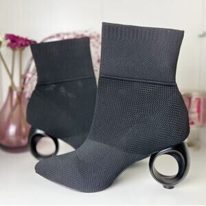 Black Knit Sculptural Heel Ankle Booties